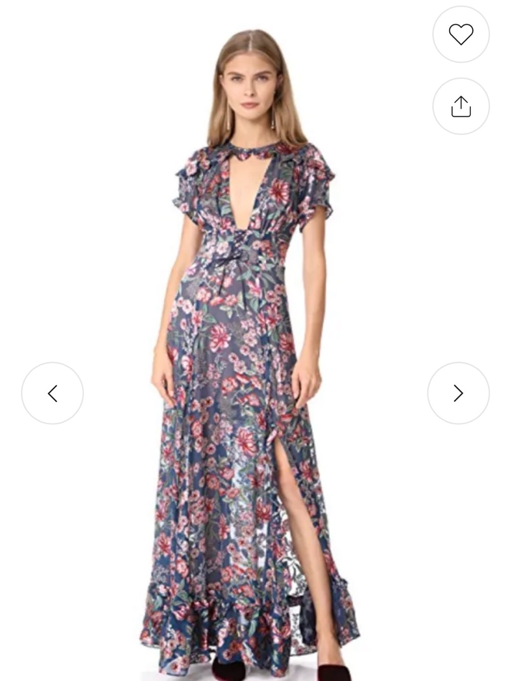 For Love & Lemons Navy Maxi Dress with Pink and Green Floral Print - Picture 4 of 4